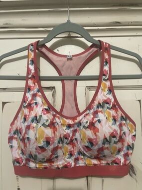 Printed Racerback Sports Bra with Coral Trim Size L
